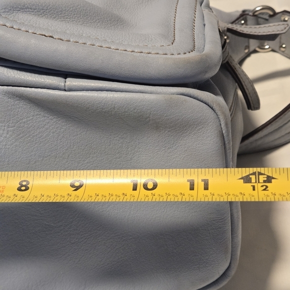 Tignanello Light Blue-Gray Genuine Leather Handbag Outer Zippered Pouch Pockets - Picture 13 of 16